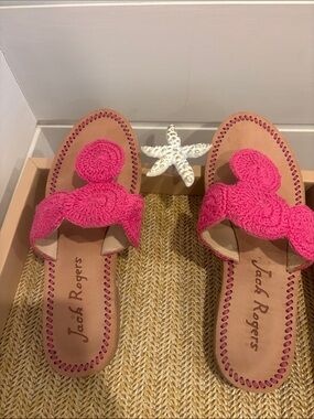 Jack Rogers Pink Crochet Slide Sandals